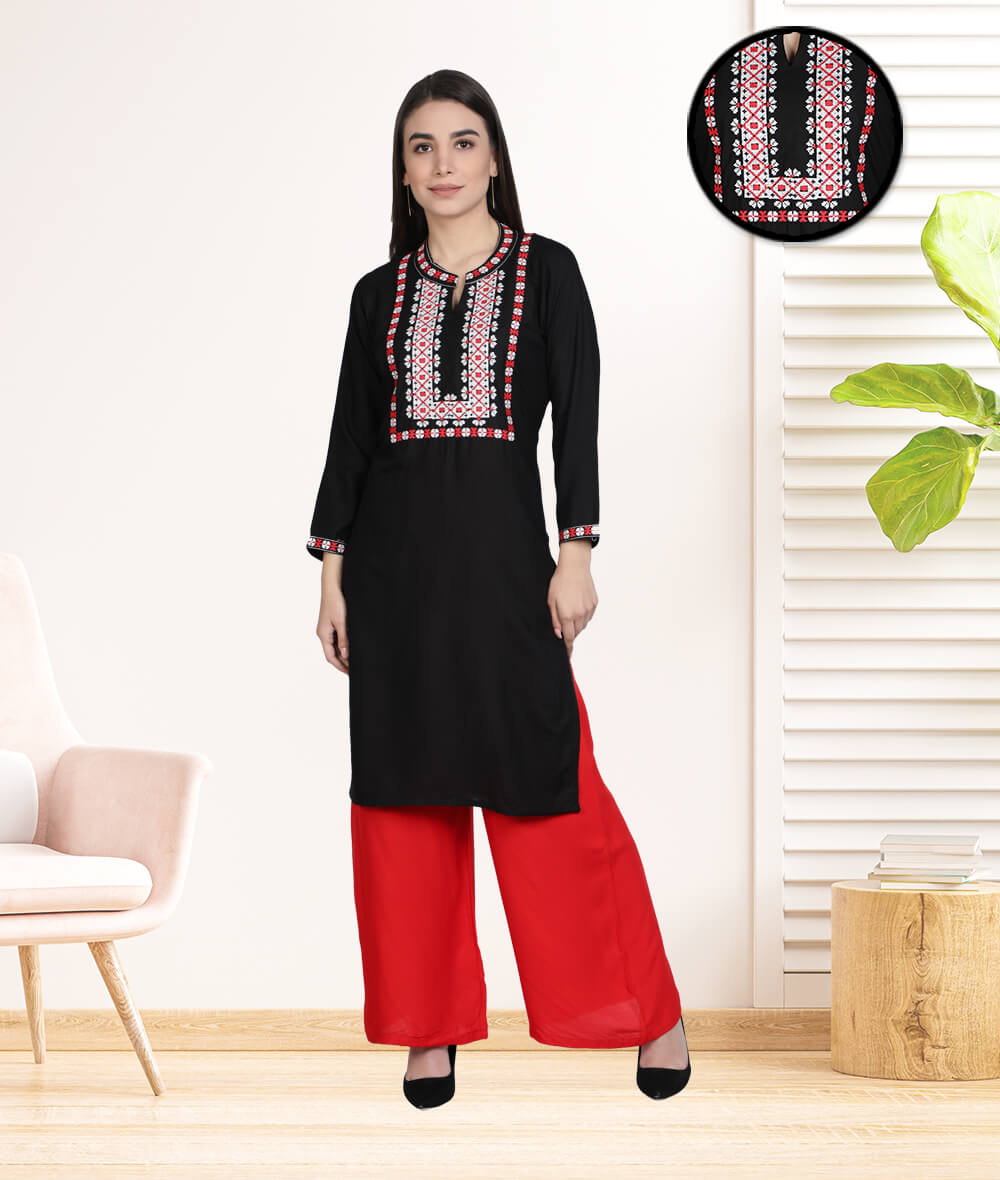 Buy Promza Fashion Womens Rayon Embroidered Kurti with Sharara Set Black  L Online at Best Prices in India  JioMart
